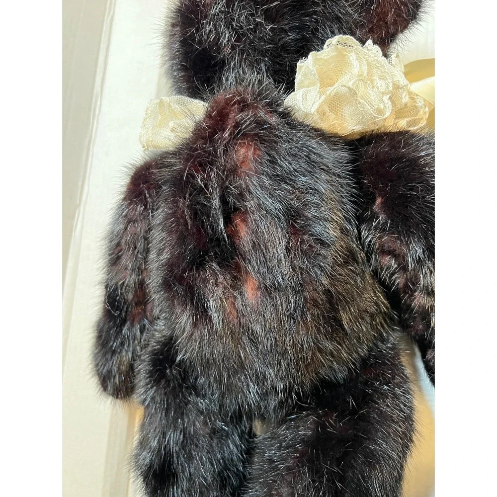 Unbranded Unisex Teddy Bear Faux Fur 20in Mahogany Brown Lace Collar Plush Toy